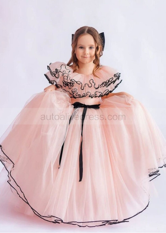 Dusty Rose Satin Tulle Corset Back Long Flower Girl Dress